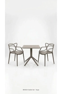 Santa 2 Kişilik Bistro Set 70x70 Sorty Sabit Masa 2 Adet Santa Koltuk Cafe Bahçe Balkon Mini Set